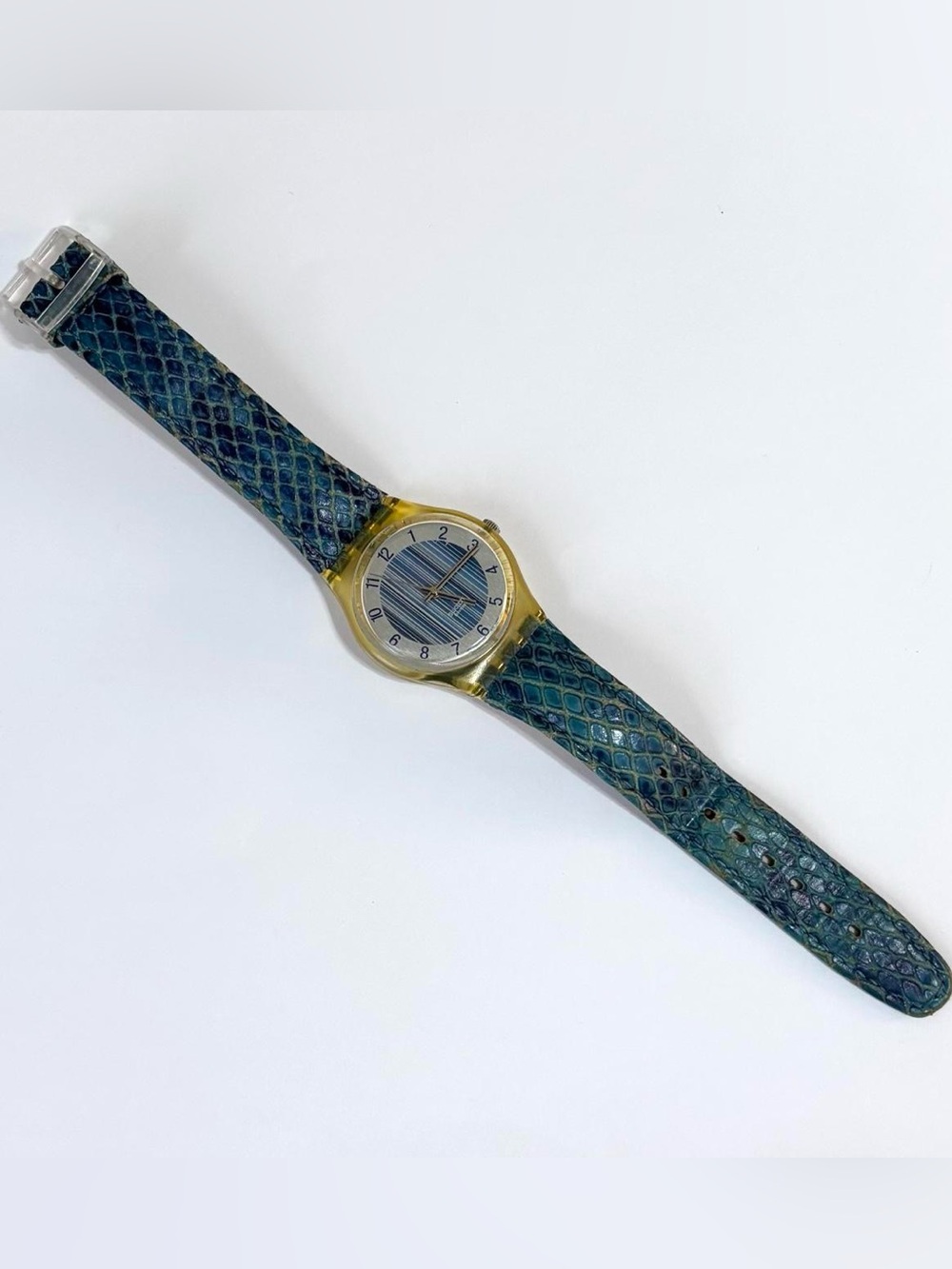 Y2K Swatch Blue Leather Snake Print Watch Needs New Battery